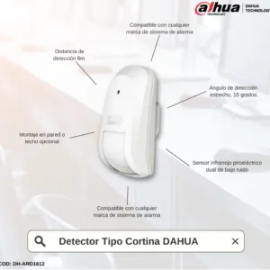Detector PIR Inalámbrico Dahua DH-ARD1612 con Cobertura de 12m y Detección de Movimiento Inteligente
