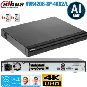 Grabador NVR Dahua DHI-NVR4208-8P-4KS2/L 8 Canales 4K con PoE, H.265+ y Soporte hasta 10TB