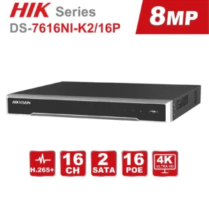 NVR Grabador HIKVISION DS-7616NI-K2/16P – 16 Canales IP PoE y Grabación 4K UHD