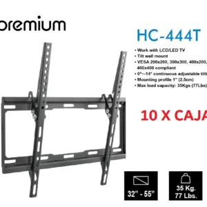 Soporte para TV HC Premium HC-444T, ajustable e inclinable para televisores LED, LCD y Smart TV de 26” a 55”. Fuerte, seguro y fácil de montar.