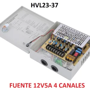 Fuente de Poder 12V 5A 4 Canales HVL23-37 – Energía estable para sistemas CCTV