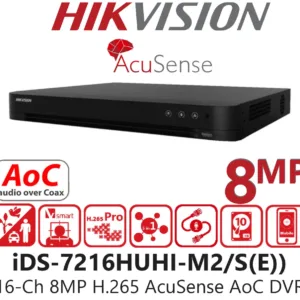 Grabador Análogo HIKVISION IDS-7216HUHI-M2/S – DVR 16 Canales 5MP con IA y Compresión H.265 Pro+